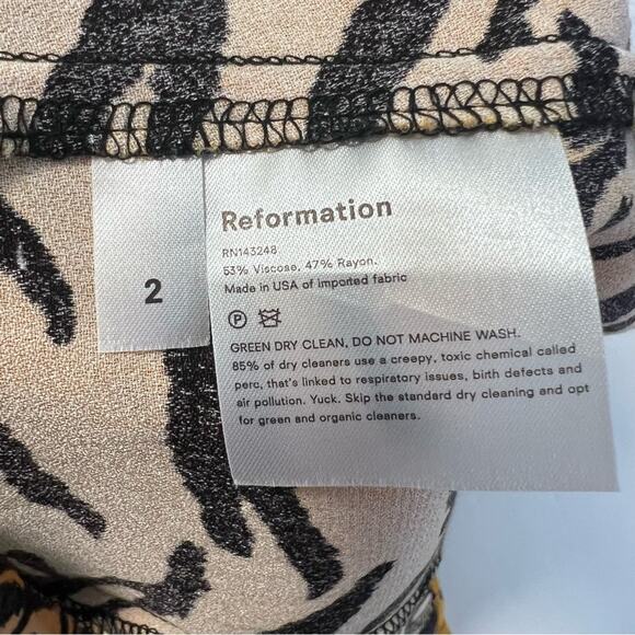 Reformation Kopa Sweetheart Dress  Tiger Yellow Animal Print Sz 2 - Picture 7 of 7